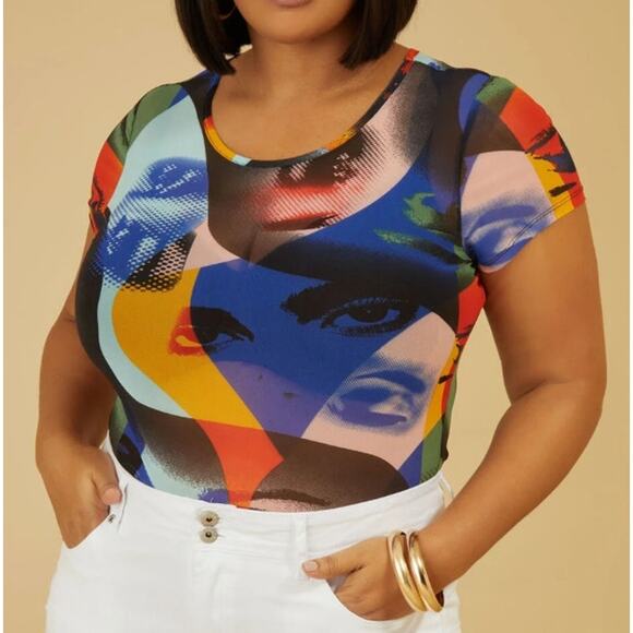 PLUS Size 18/20 - 2X | Art-Print Mesh Bodysuit | NEW With Tags - Picture 1 of 4